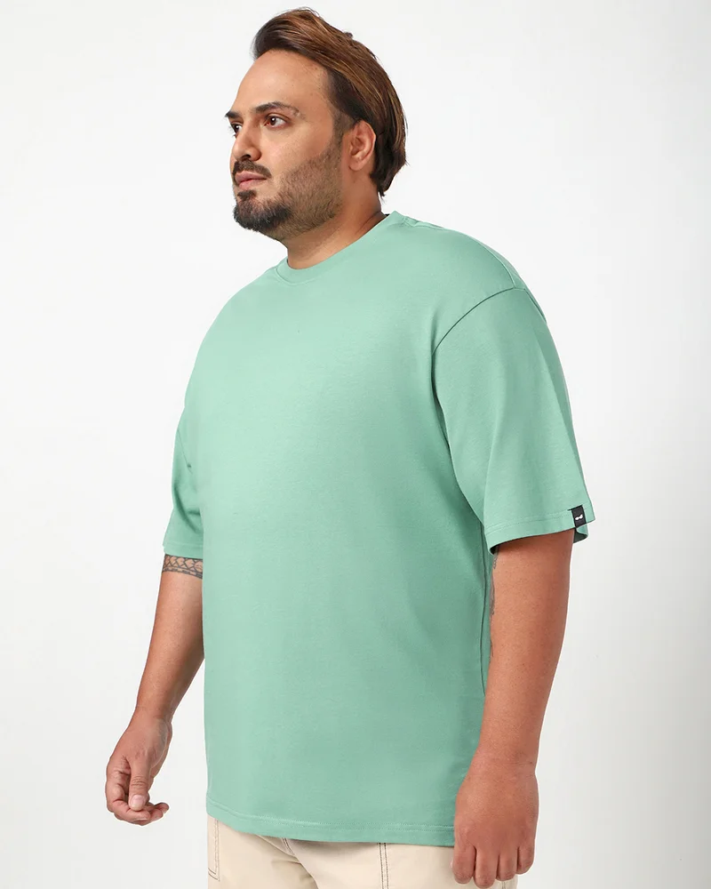 bewakoof Men's Granite Green Oversized Plus Size T-shirt